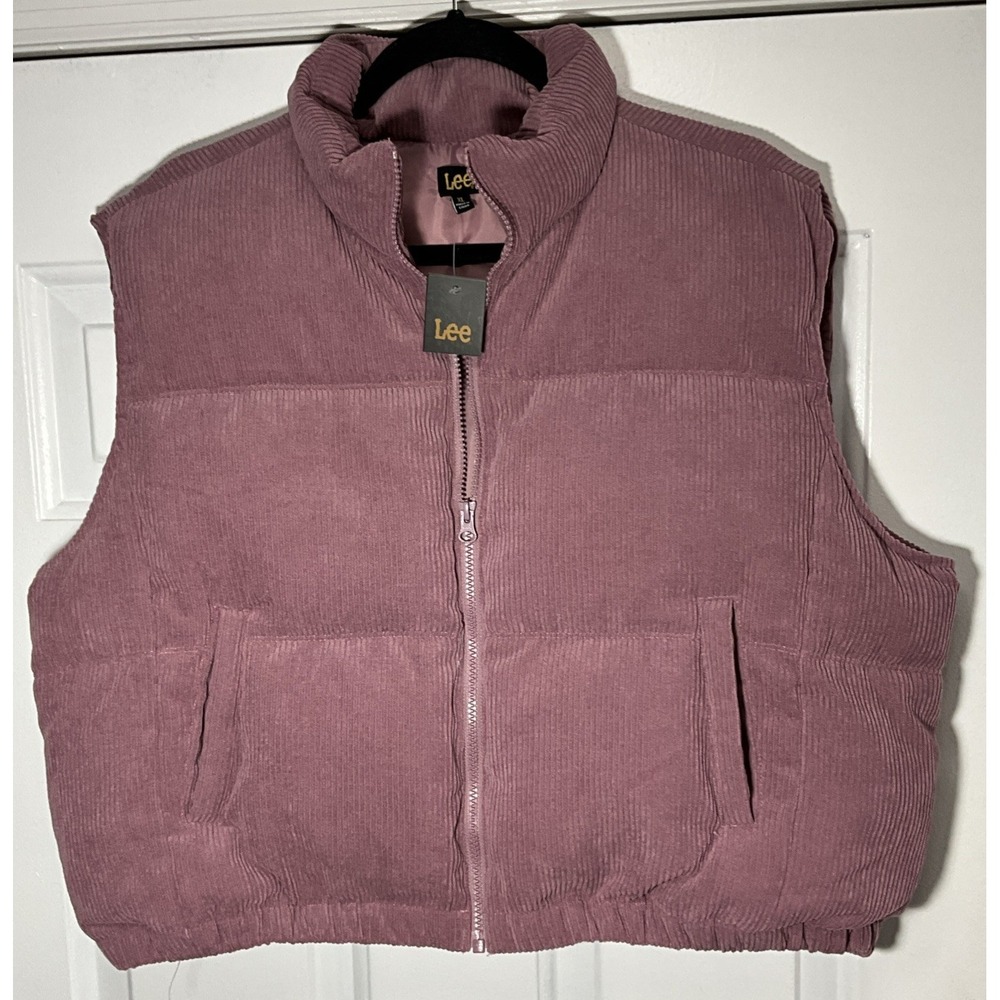 Lee Corduroy Rose/Burgundy/Pink Puffer Vest Pockets Zip Up Jacket Women's XL